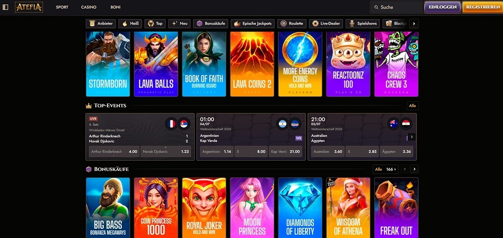 Atefia Casino-Benutzeroberfläche