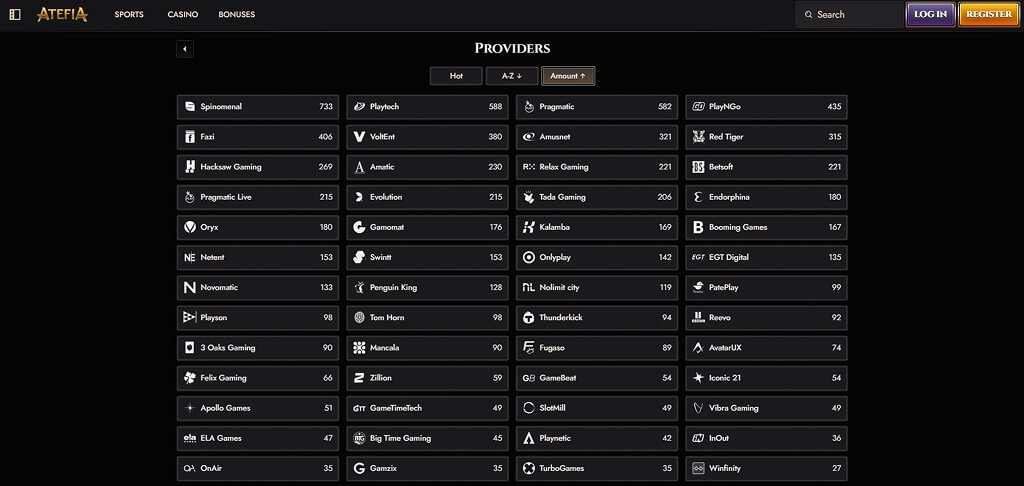 Atefia Casino Game Providers