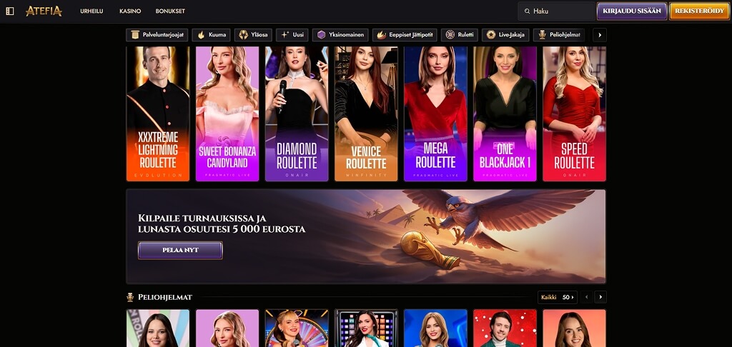 Atefia kasinon käyttöliittymä