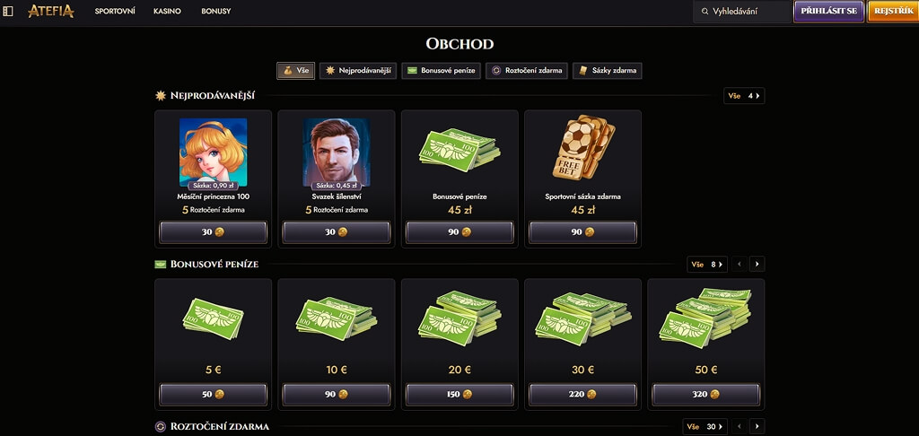 Bonusový obchod kasina Atefia