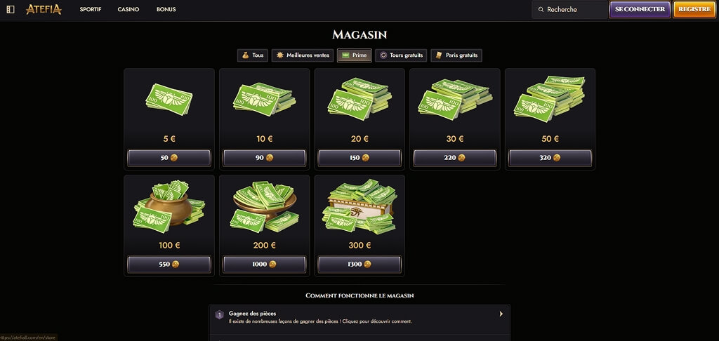 Boutique de bonus du casino Godz