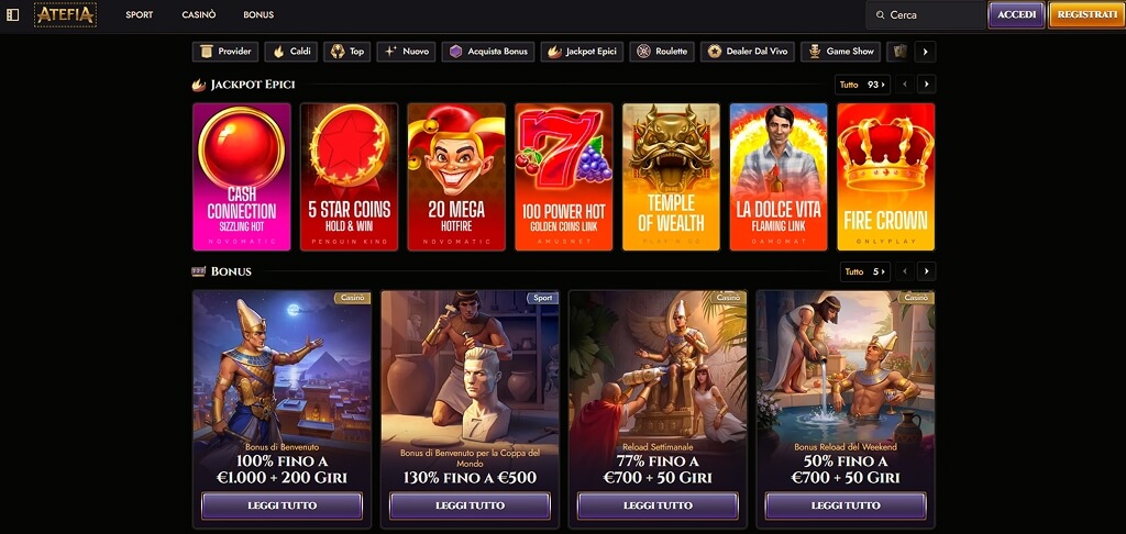 Interfaccia del Casinò Atefia