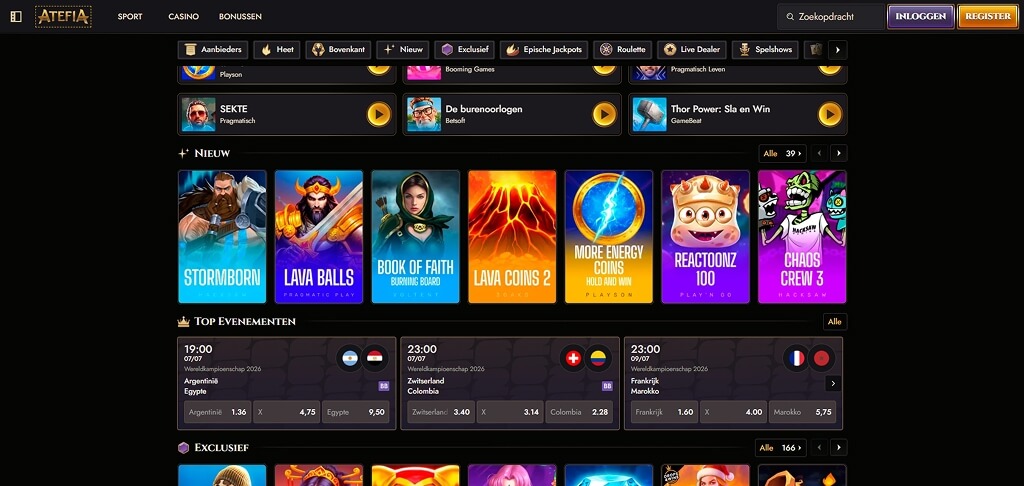 Interface van het Atefia Casino