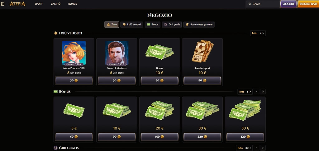 Negozio bonus Atefia Casinò