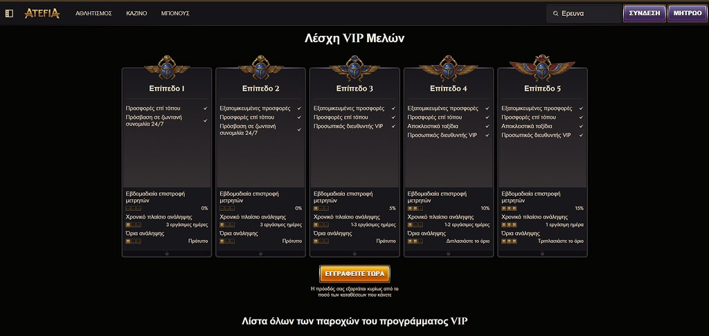 VIP Club του καζίνο Atefia
